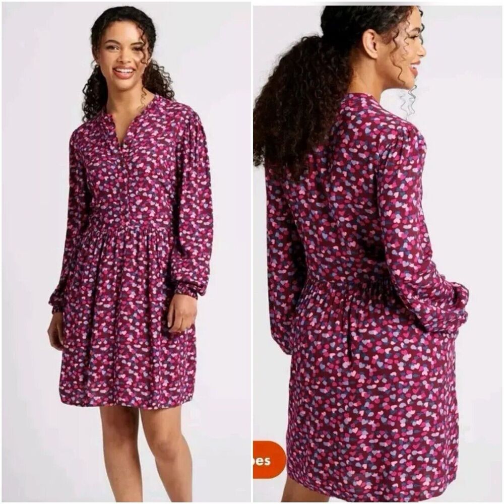 Sugarhill Brighton Danica Smocked Dress Hearts Long Sleeves Size 14 Flowy Casual